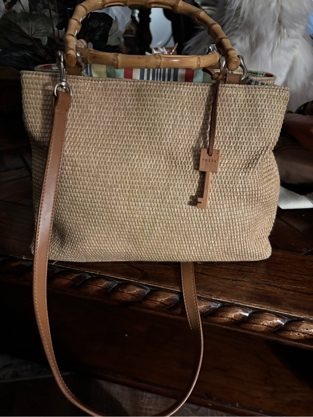 Fossil Woven Tan Satchel